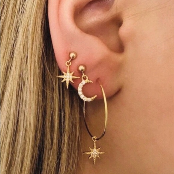 Jewelry - Gold Star & Moon Hoop Earrings